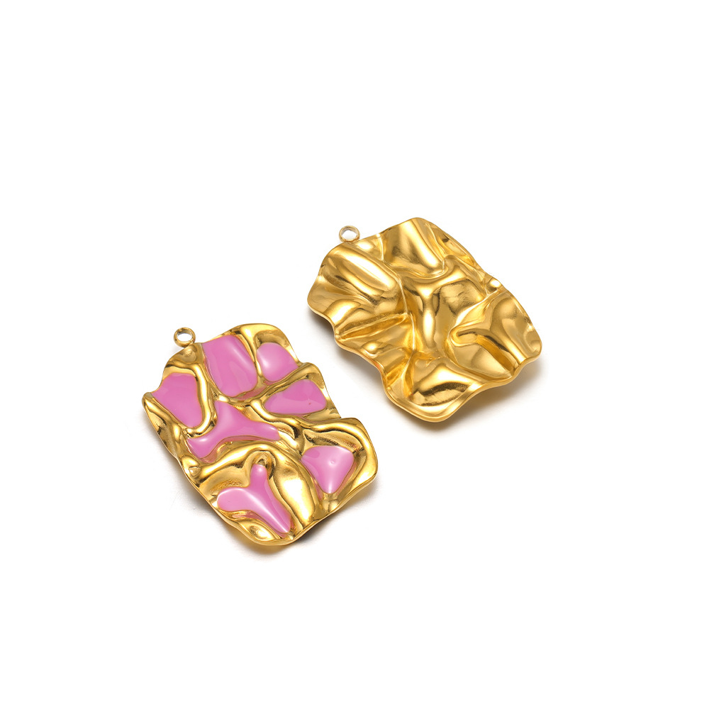 34*23mm golden pleated rectangular single-sided oil dripping, 1.9mm single hole inside, purple