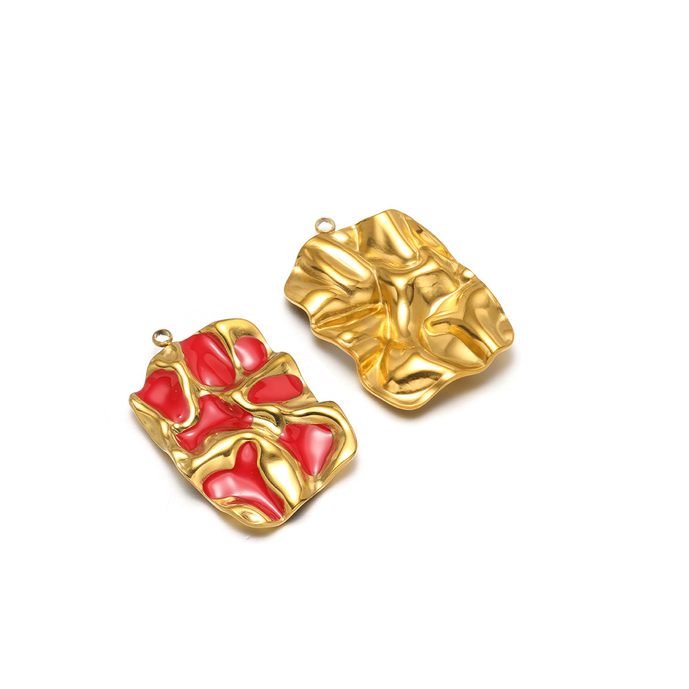 34*23mm golden pleated rectangular single-sided oil dripping, 1.9mm single hole inside, red