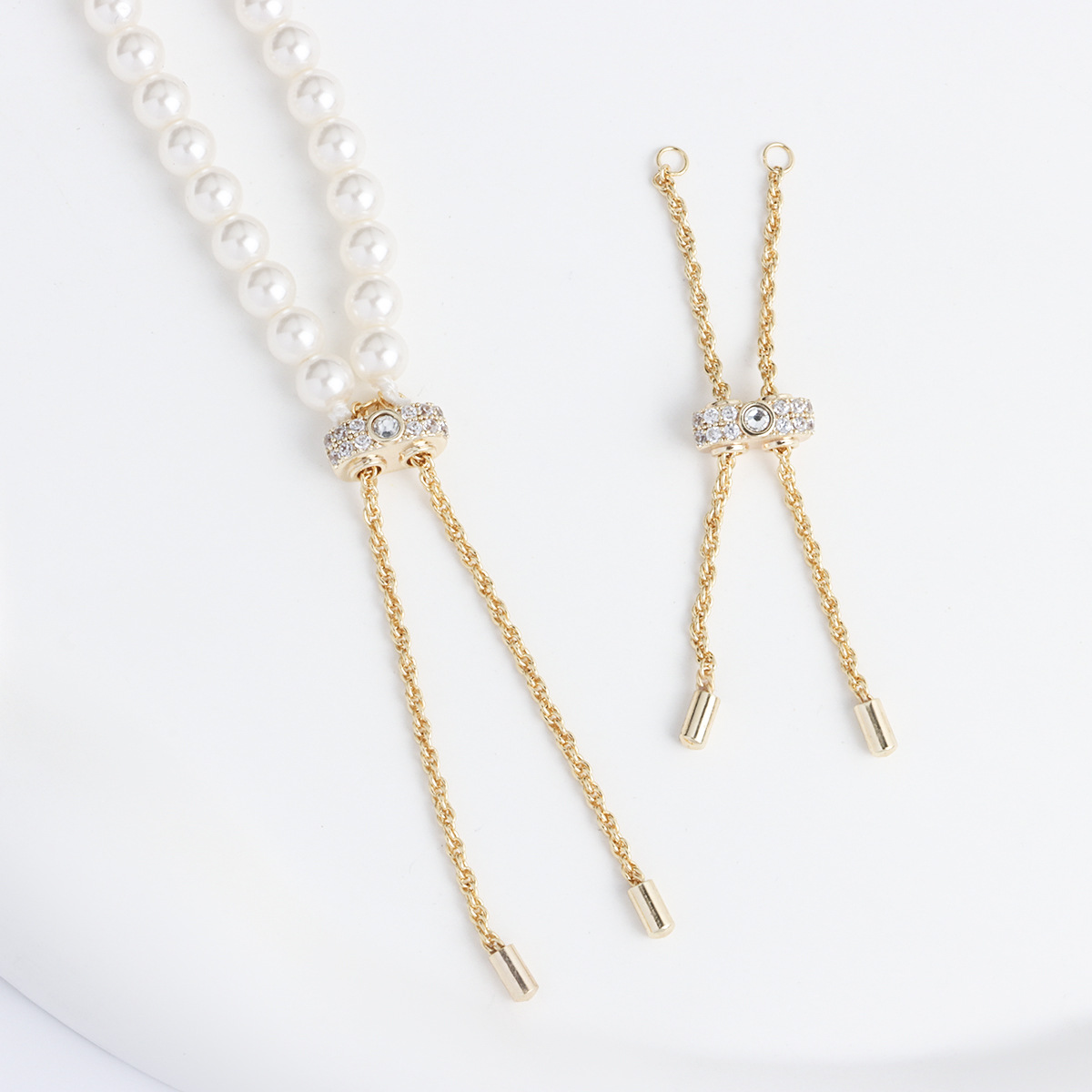 Set of golden white diamond pull-out extension chains