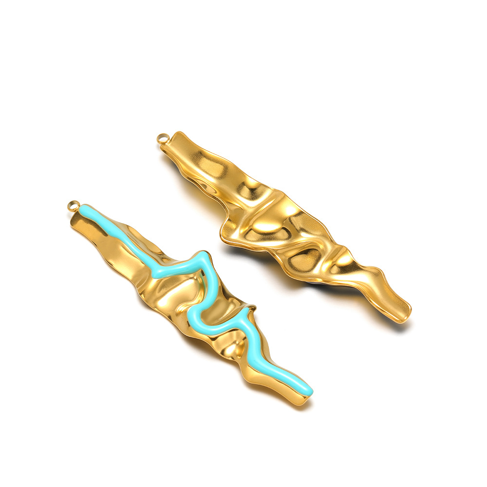 73*18mm golden s-shaped strip with oil dripping on one side, 1.8mm single hole inside, blue