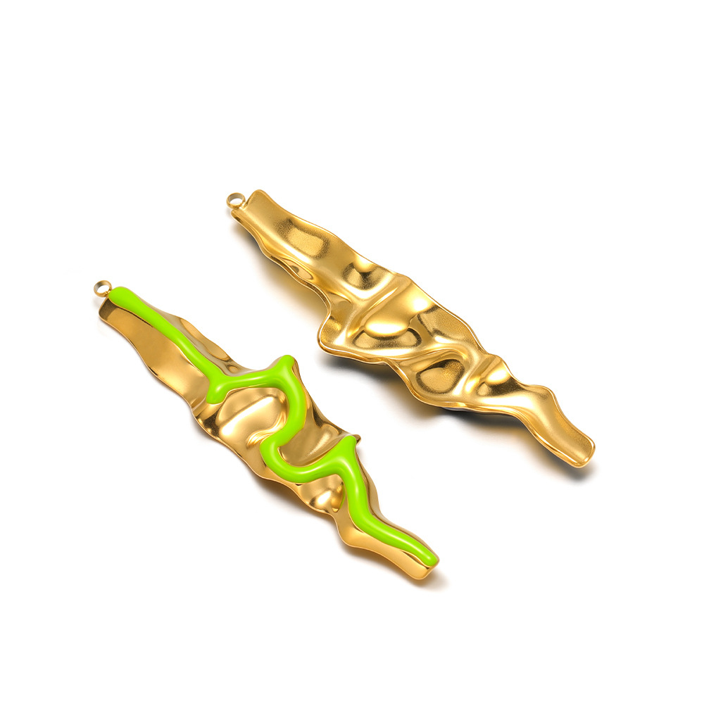 73*18mm golden s-shaped strip with oil dripping on one side, 1.8mm single hole inside, green