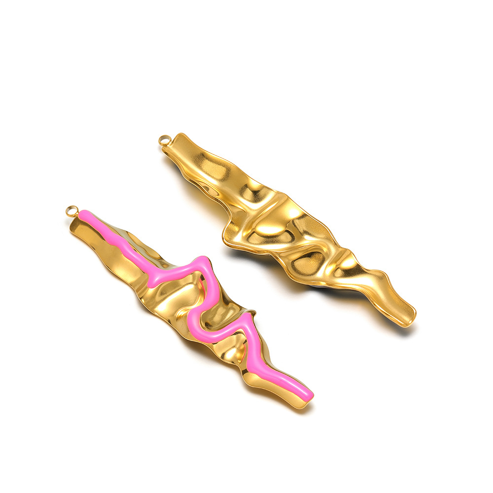 73*18mm golden s-shaped strip with oil dripping on one side, 1.8mm single hole inside, rose pink