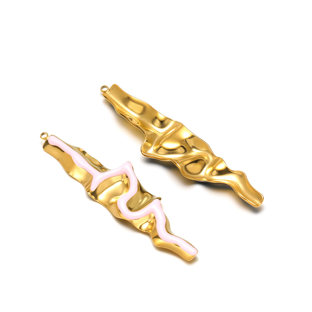 73*18mm golden s-shaped strip with oil dripping on one side, 1.8mm single hole inside, pink