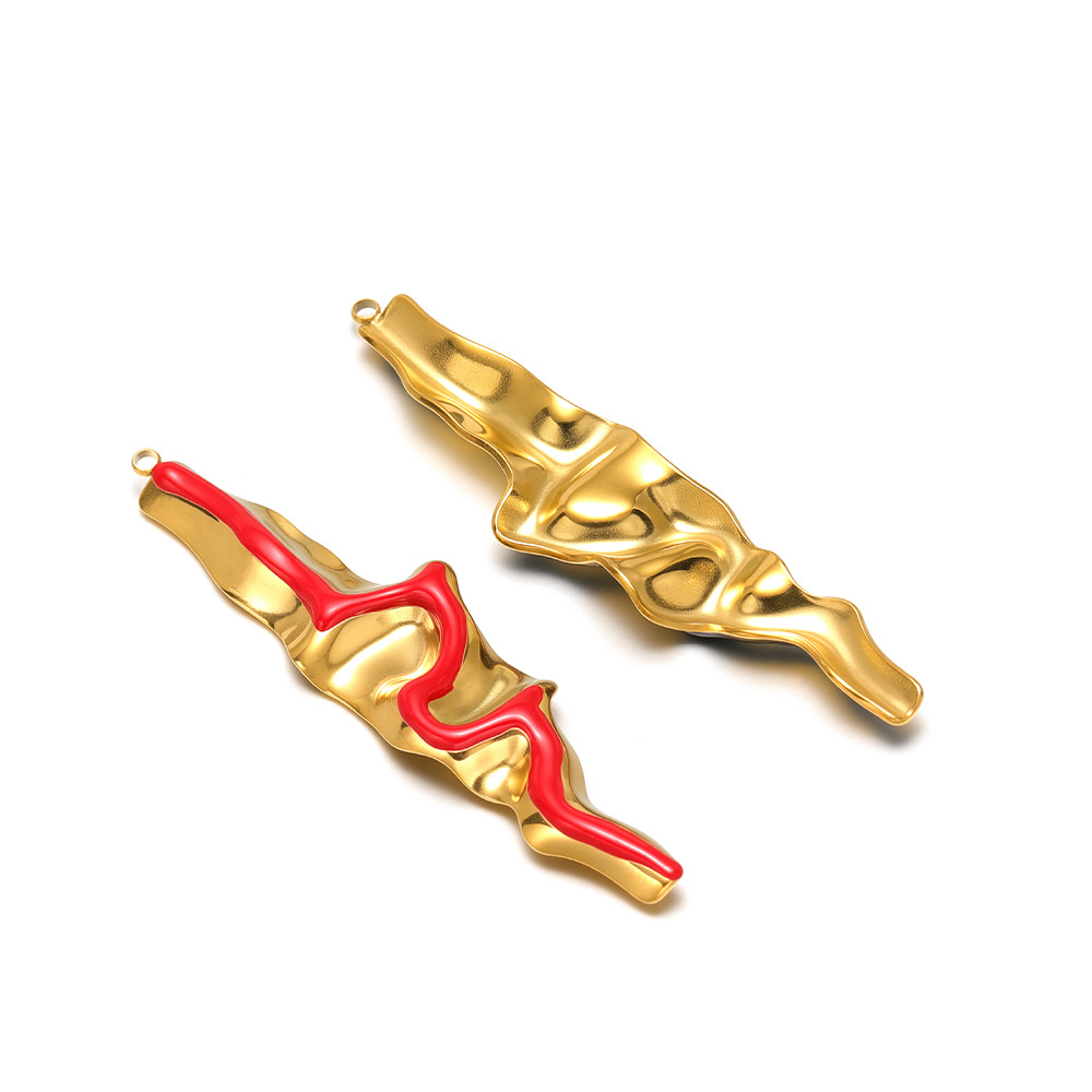 73*18mm golden s-shaped strip with oil dripping on one side, 1.8mm single hole inside, red