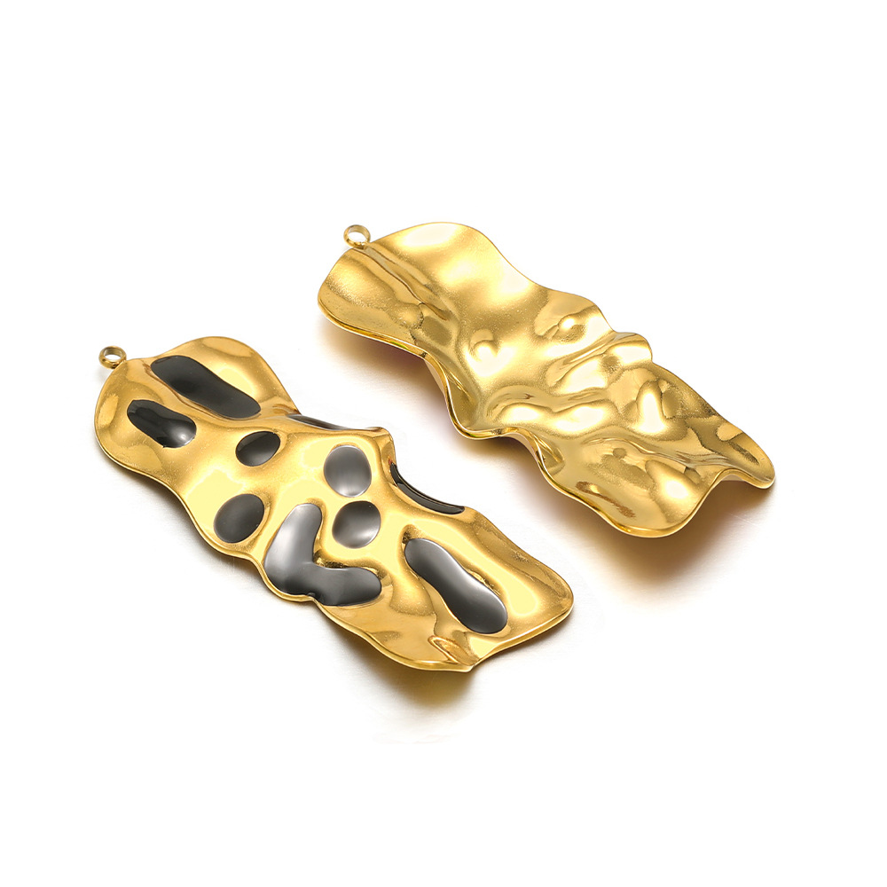 58*21mm gold crumpled special-shaped single-sided oil dripping, 1.8mm single hole inside, black