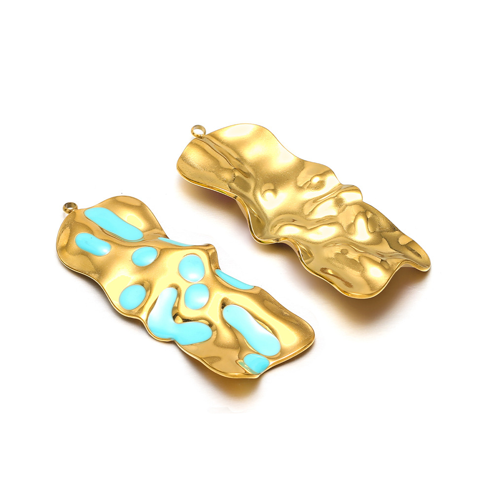 58*21mm gold crumpled special-shaped single-sided oil dripping, 1.8mm single hole inside, blue