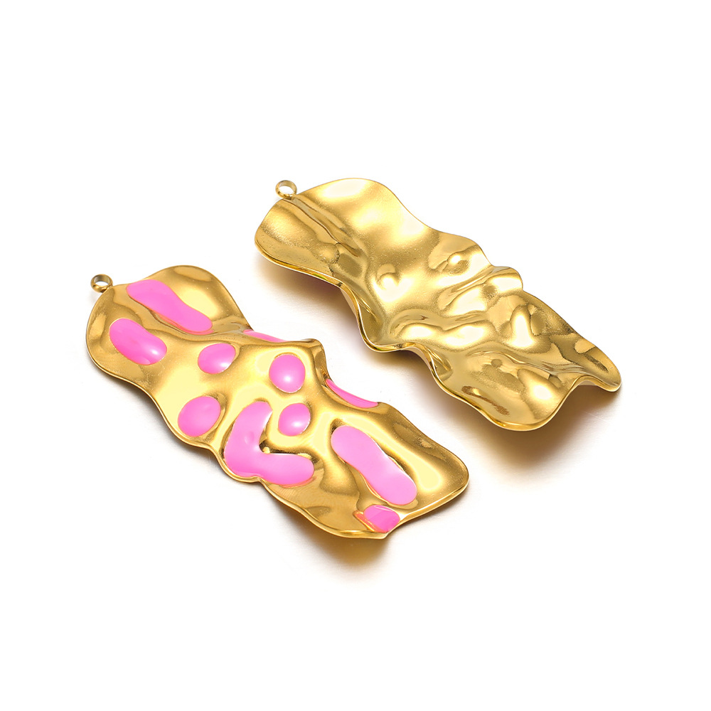 58*21mm gold crumpled special-shaped single-sided oil dripping, 1.8mm single hole inside, rose pink