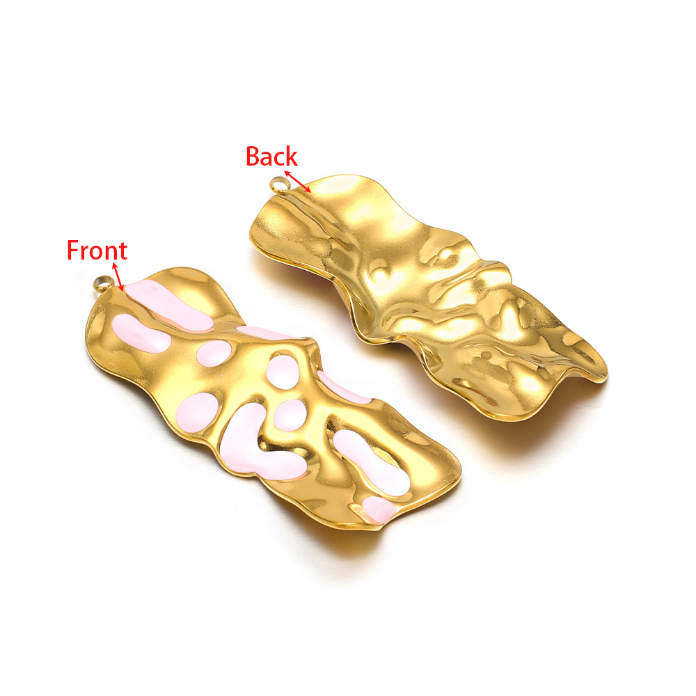 58*21mm gold crumpled special-shaped single-sided oil dripping, 1.8mm single hole inside, pink