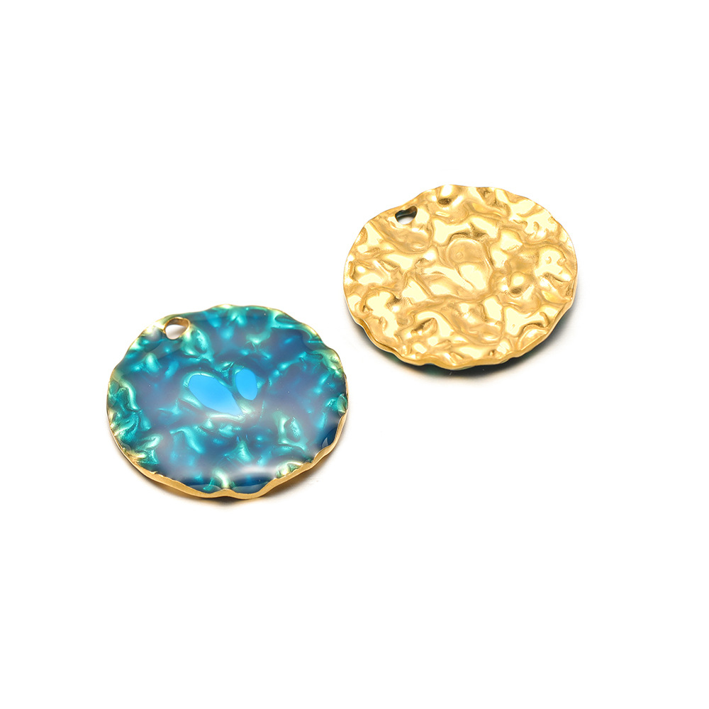 29.5mm gold crumpled disc with oil dripping on one side and 2.5mm single hole inside blue