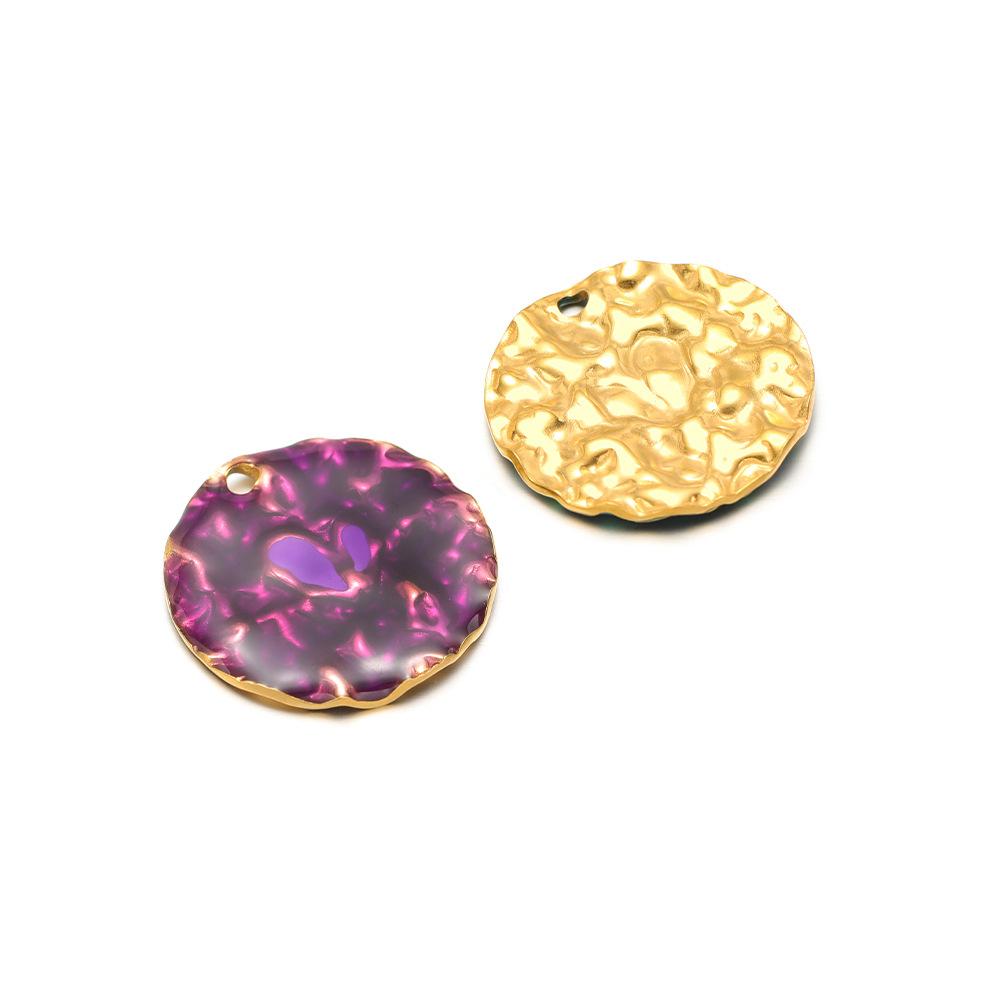 29.5mm gold crumpled disc with oil dripping on one side and 2.5mm single hole inside purple
