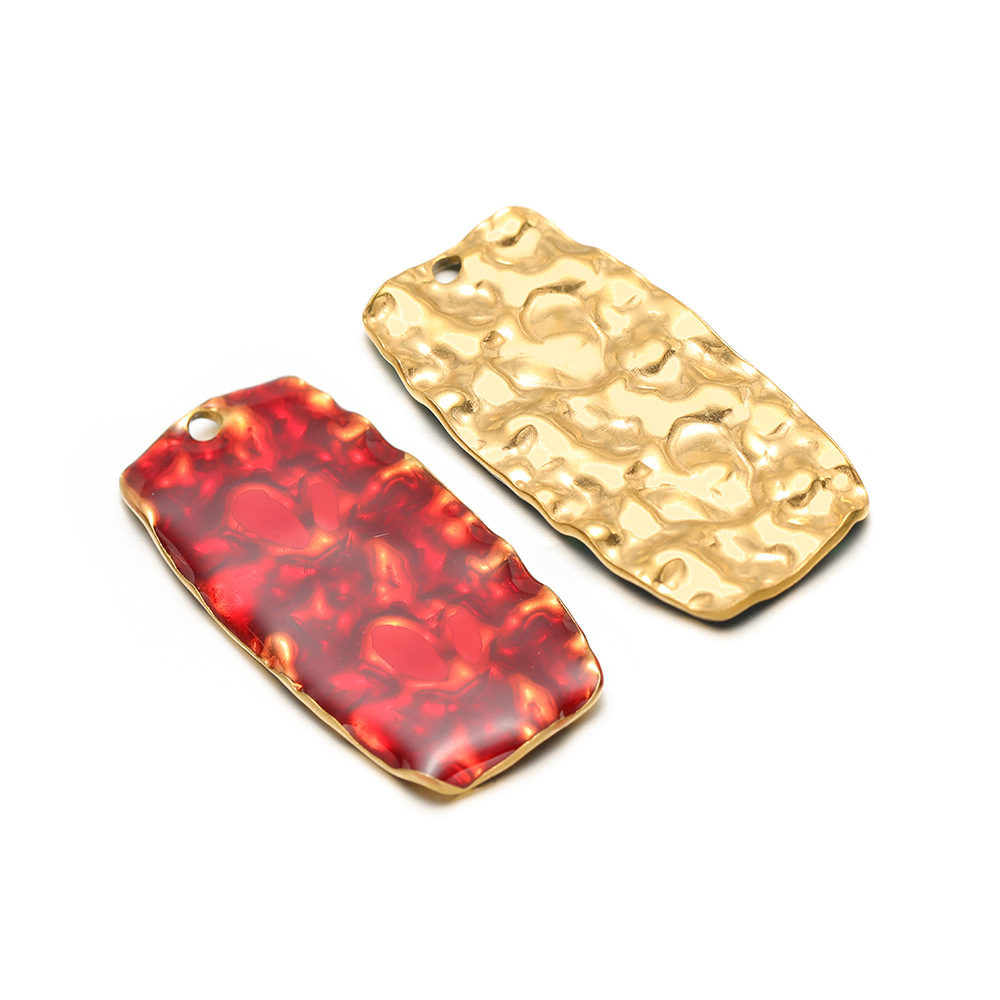 44.5*22mm golden crumpled rectangular single-sided oil dripping inner 2.5mm single hole red