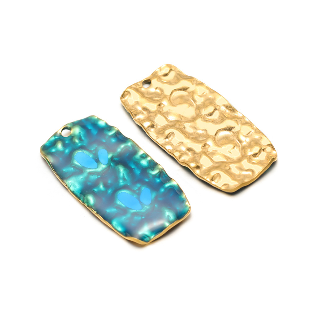 44.5*22mm golden crumpled rectangular single-sided oil dripping inner 2.5mm single hole blue