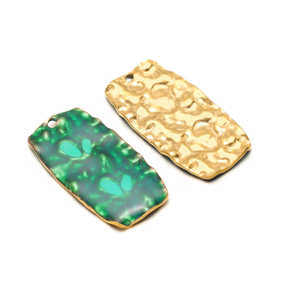 44.5*22mm golden crumpled rectangular single-sided oil dripping inner 2.5mm single hole green