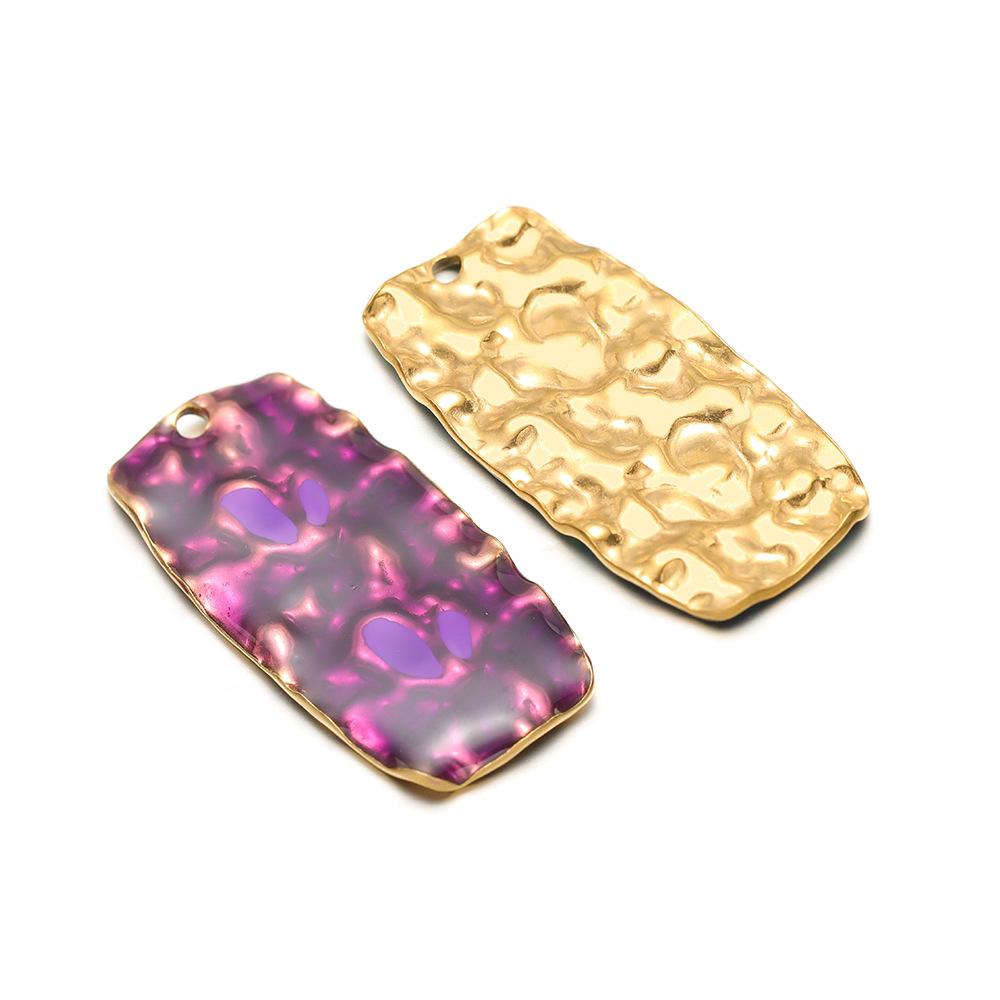 44.5*22mm golden crumpled rectangular single-sided oil dripping inner 2.5mm single hole purple