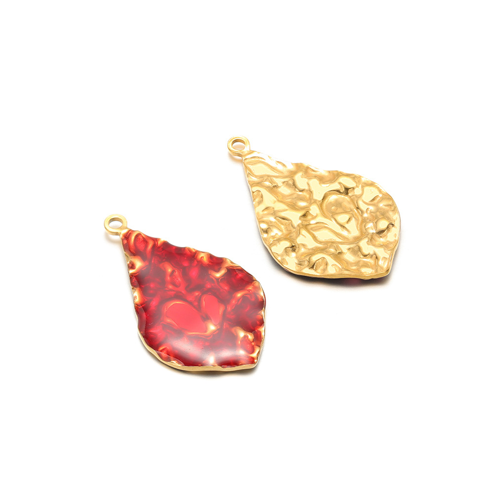 40*23mm golden wrinkled water drop single side dripping oil inside 2.3mm single hole red
