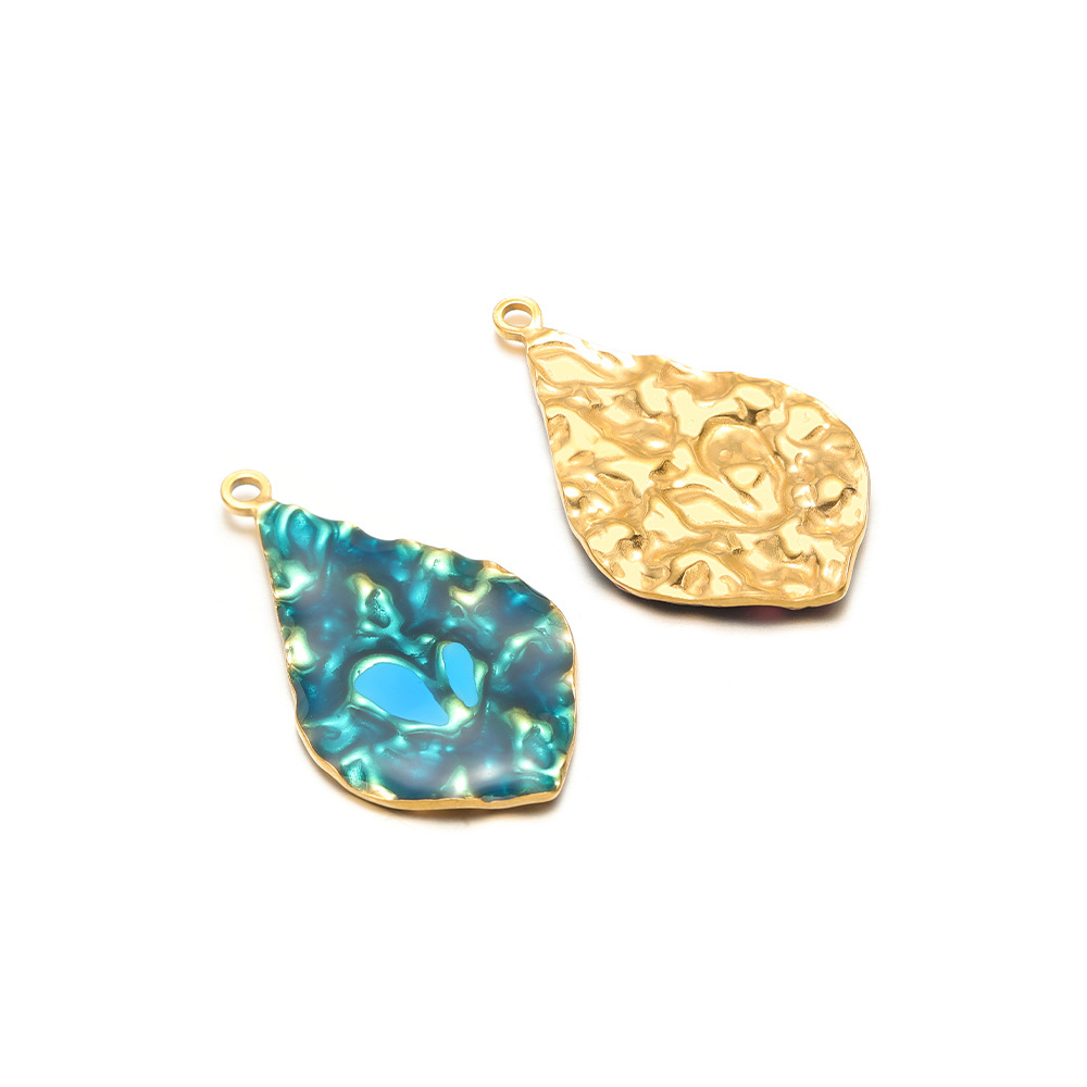 40*23mm golden wrinkled water drop single side dripping oil inside 2.3mm single hole blue