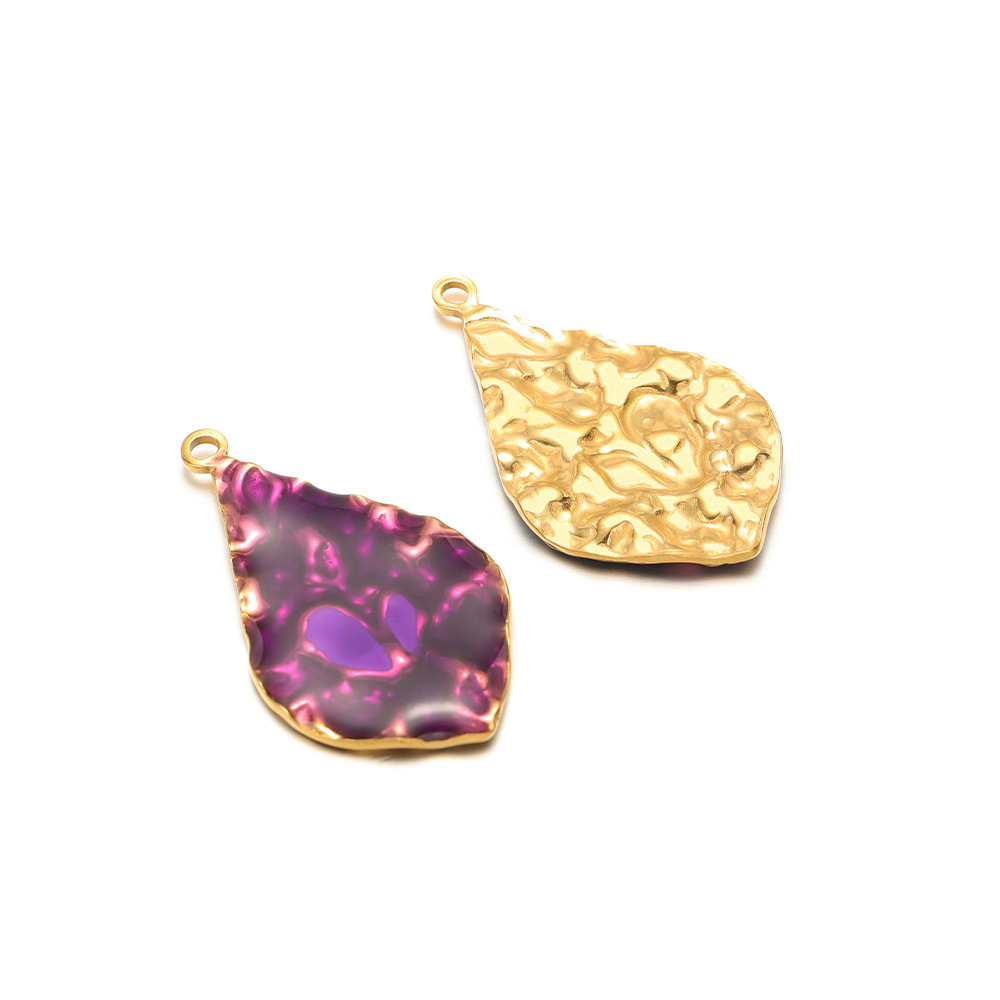 40*23mm golden wrinkled water drop single side dripping oil inside 2.3mm single hole purple