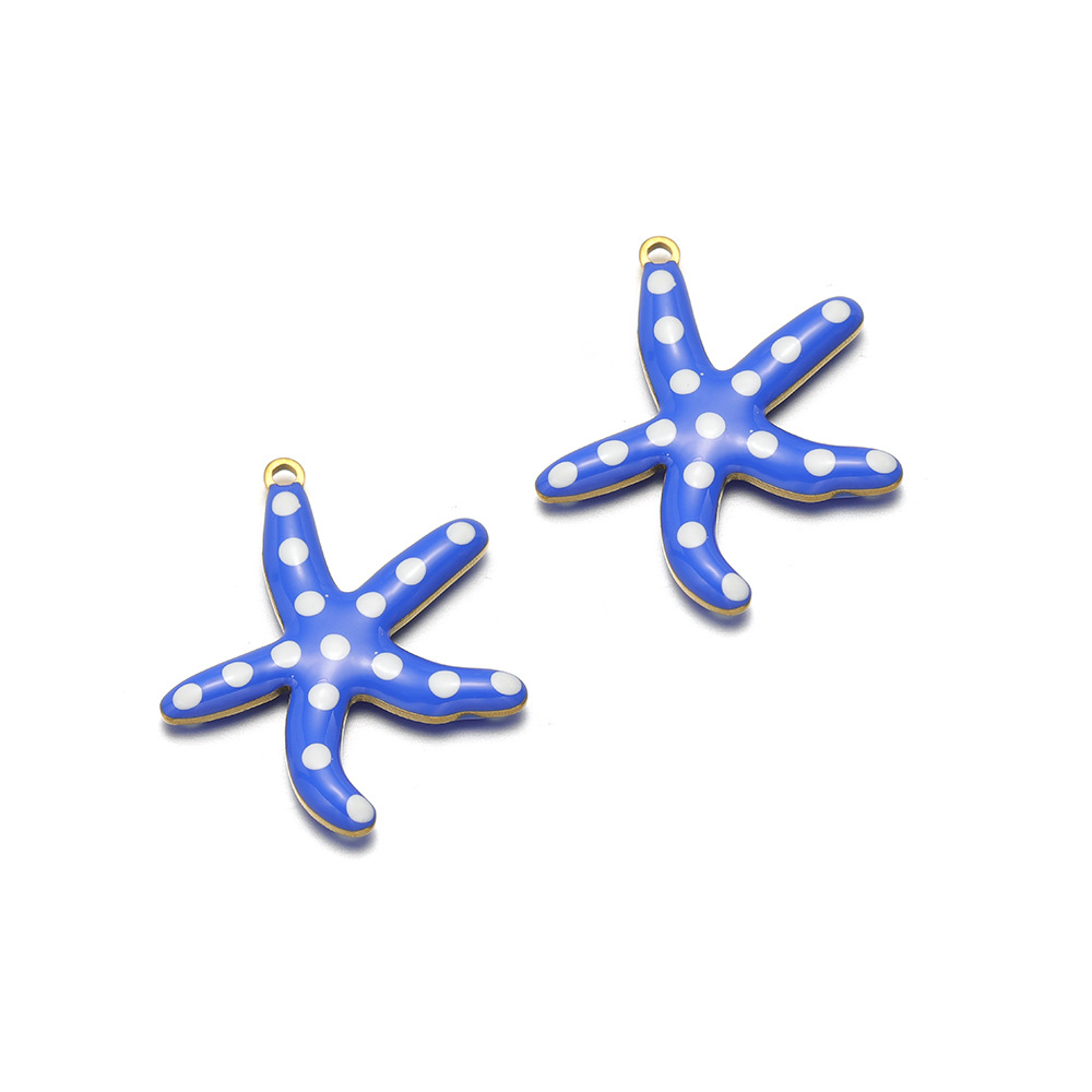 28*25mm golden starfish double-sided round drop oil with 1.4mm single hole inside large sapphire blue