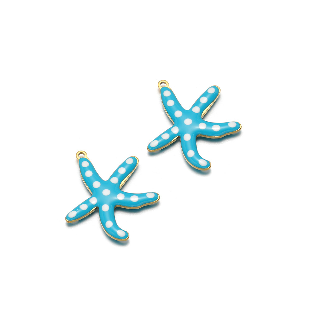 28*25mm golden starfish double-sided round drip oil with 1.4mm single hole inside large blue