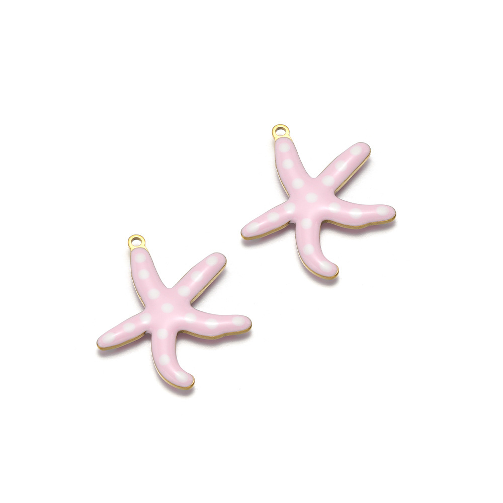 28*25mm golden starfish double-sided round drip oil with 1.4mm single hole inside large pink