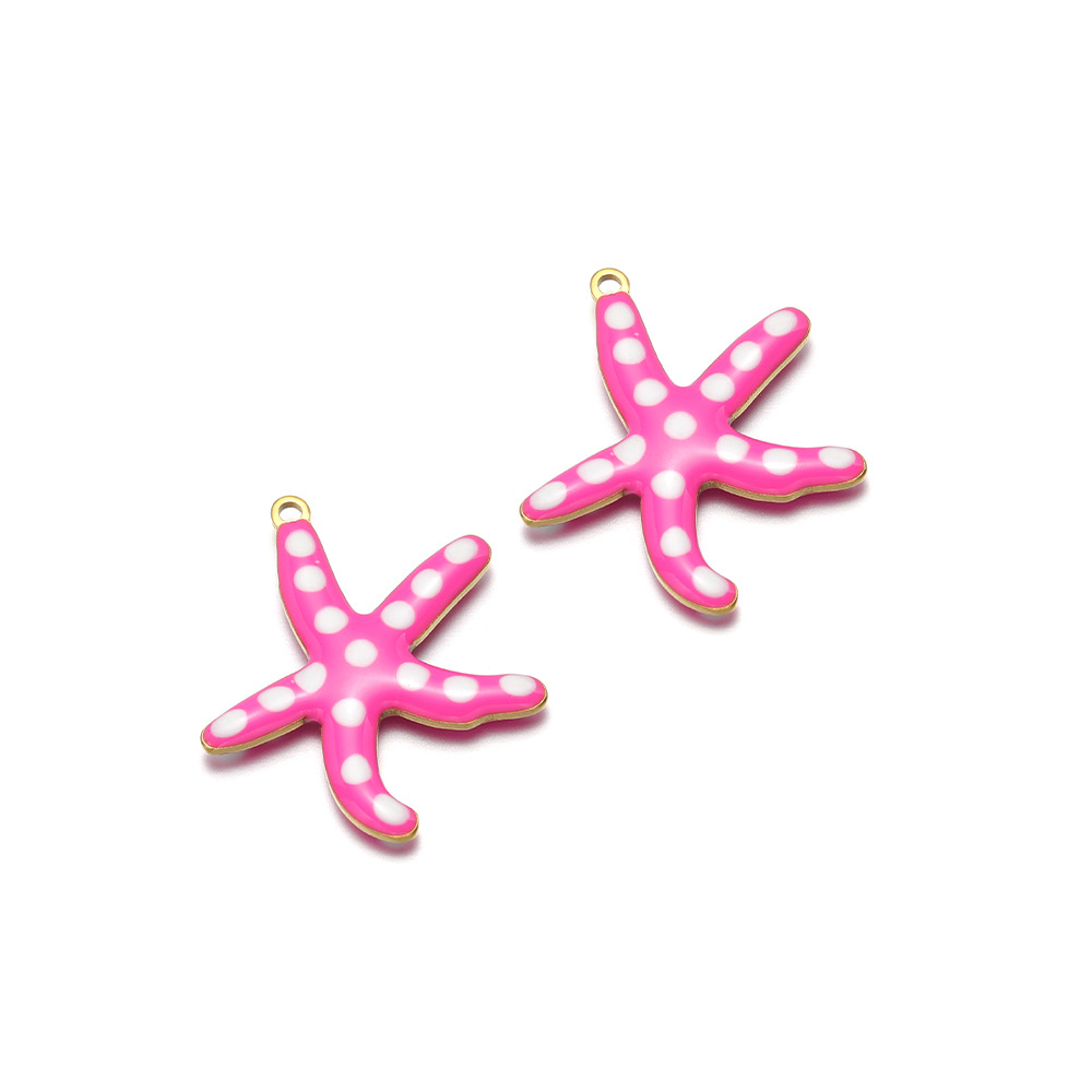 28*25mm golden starfish double-sided round drop oil inside 1.4mm single hole large rose pink