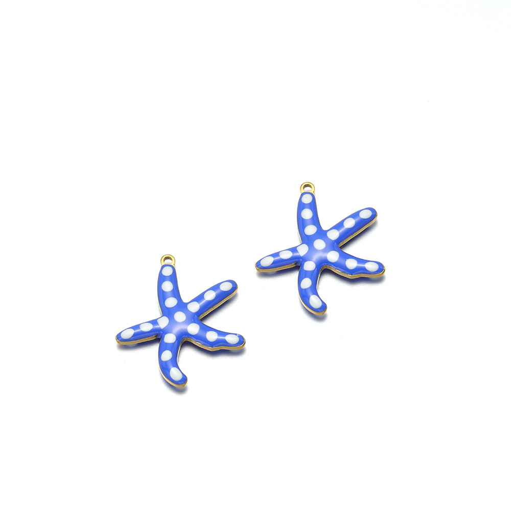 23*20mm golden starfish double-sided round drop oil inside 1.4mm single hole medium sapphire blue