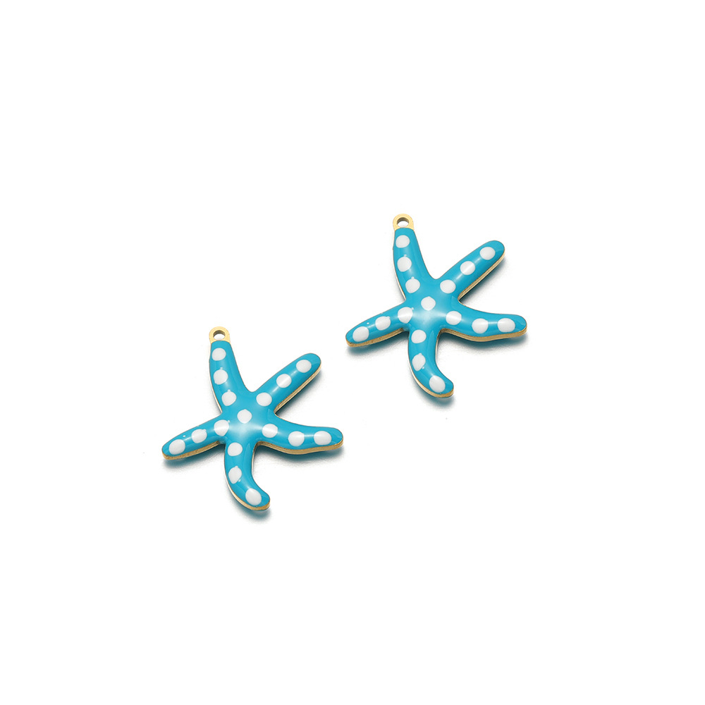 23*20mm golden starfish double-sided round drip oil inside 1.4mm single hole medium blue