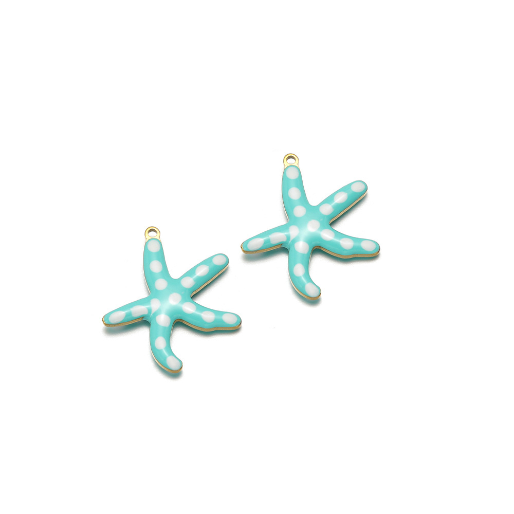 23*20mm golden starfish double-sided round drip oil inside 1.4mm single hole medium green