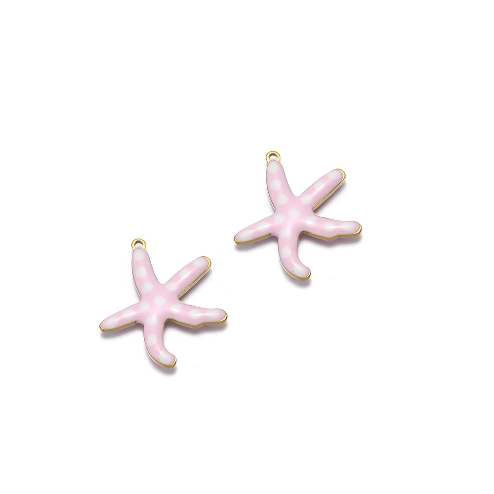 23*20mm golden starfish double-sided round drop oil inside 1.4mm single hole medium size pink