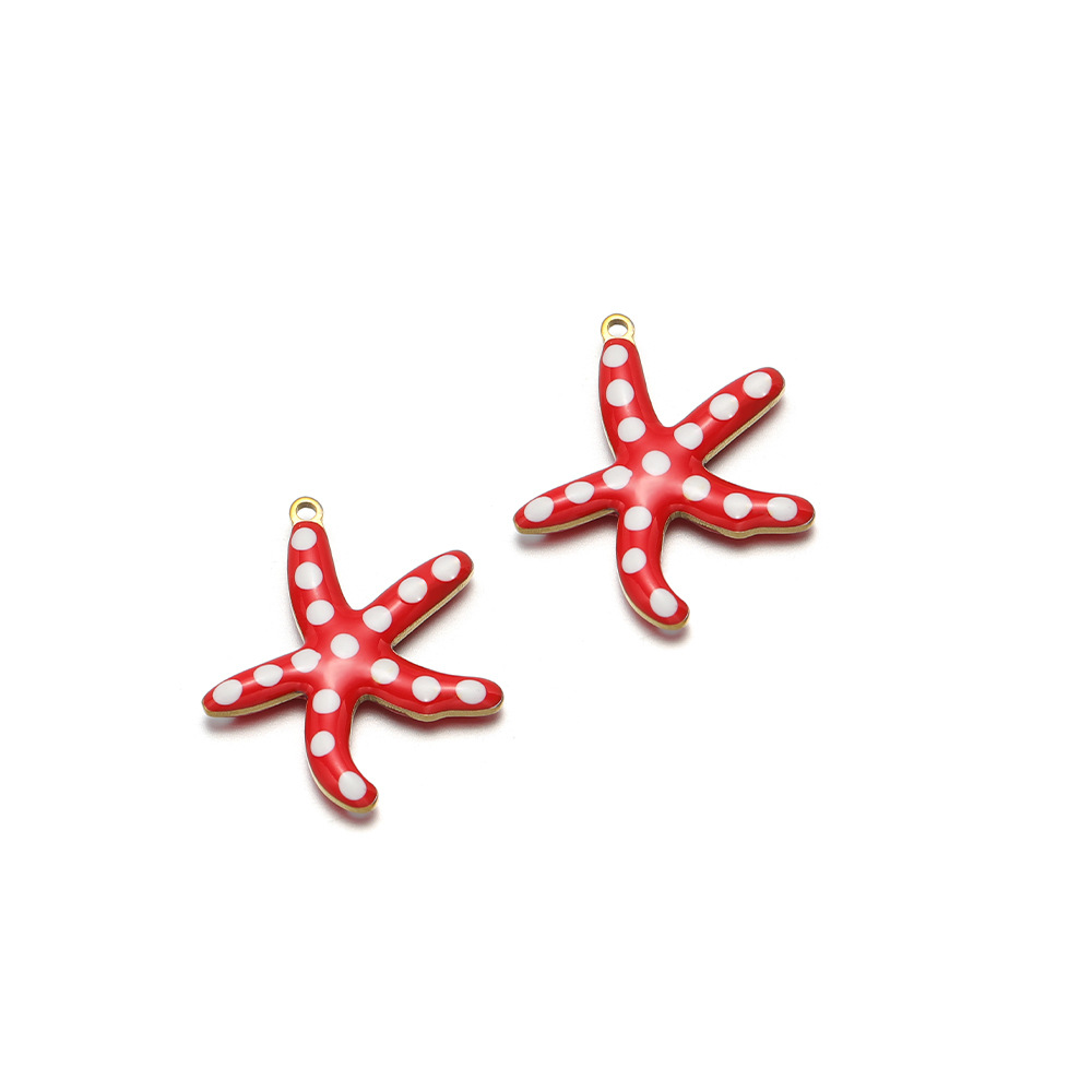 23*20mm golden starfish double-sided round drip oil inside 1.4mm single hole medium size red
