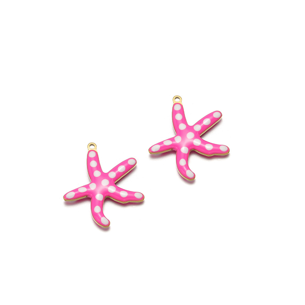 23*20mm golden starfish double-sided round drop oil inside 1.4mm single hole medium size rose pink