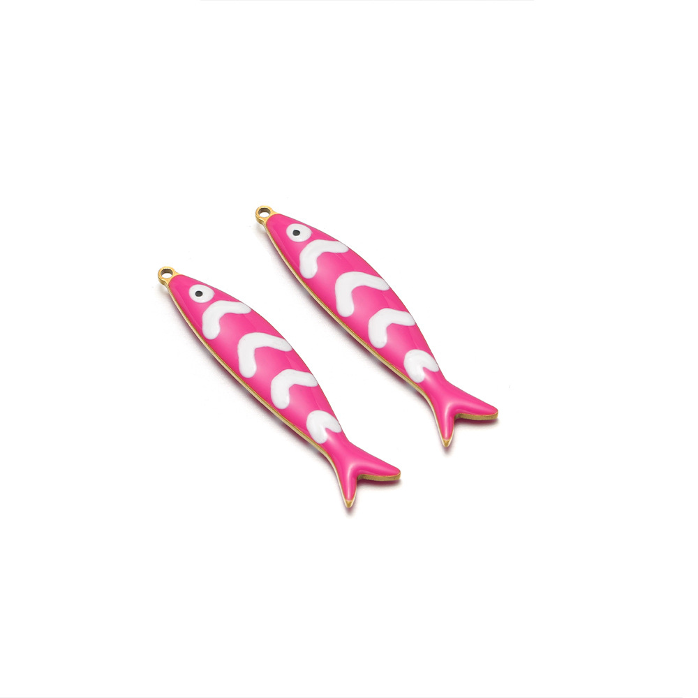 40*8mm golden long fish double-sided oil dripping inner 1.1mm single hole rose pink