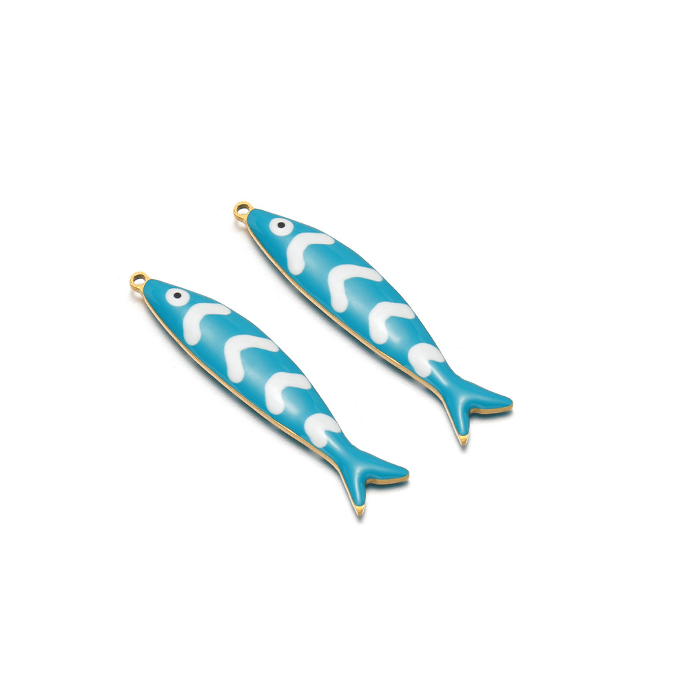 40*8mm golden long fish double-sided oil dripping inner 1.1mm single hole blue