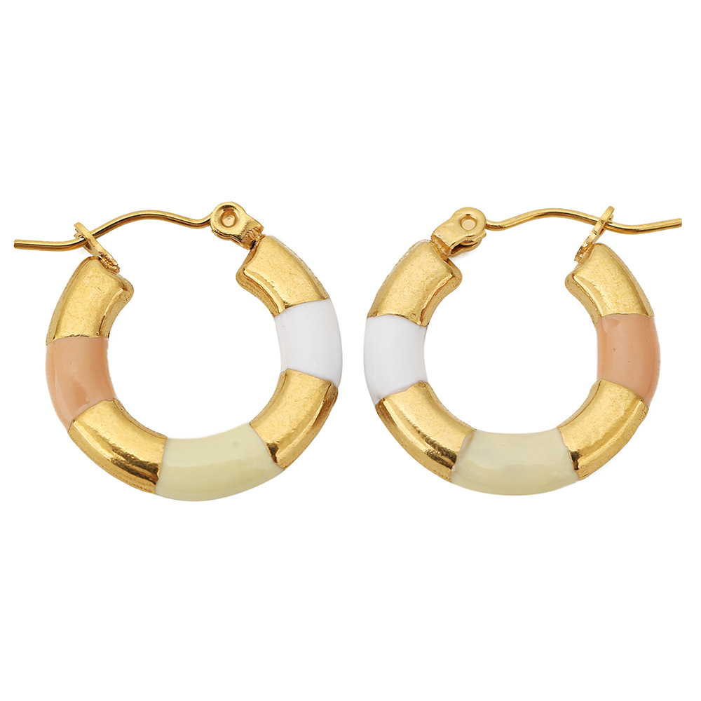 Three-color dripping earrings light coffee beige White