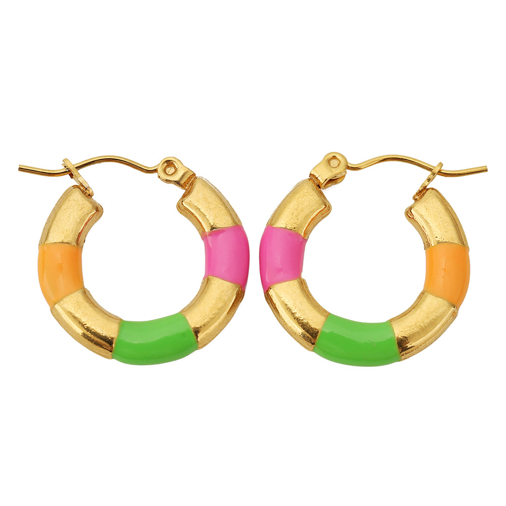 Three-color drop earrings Rose Red Grass Green Orange