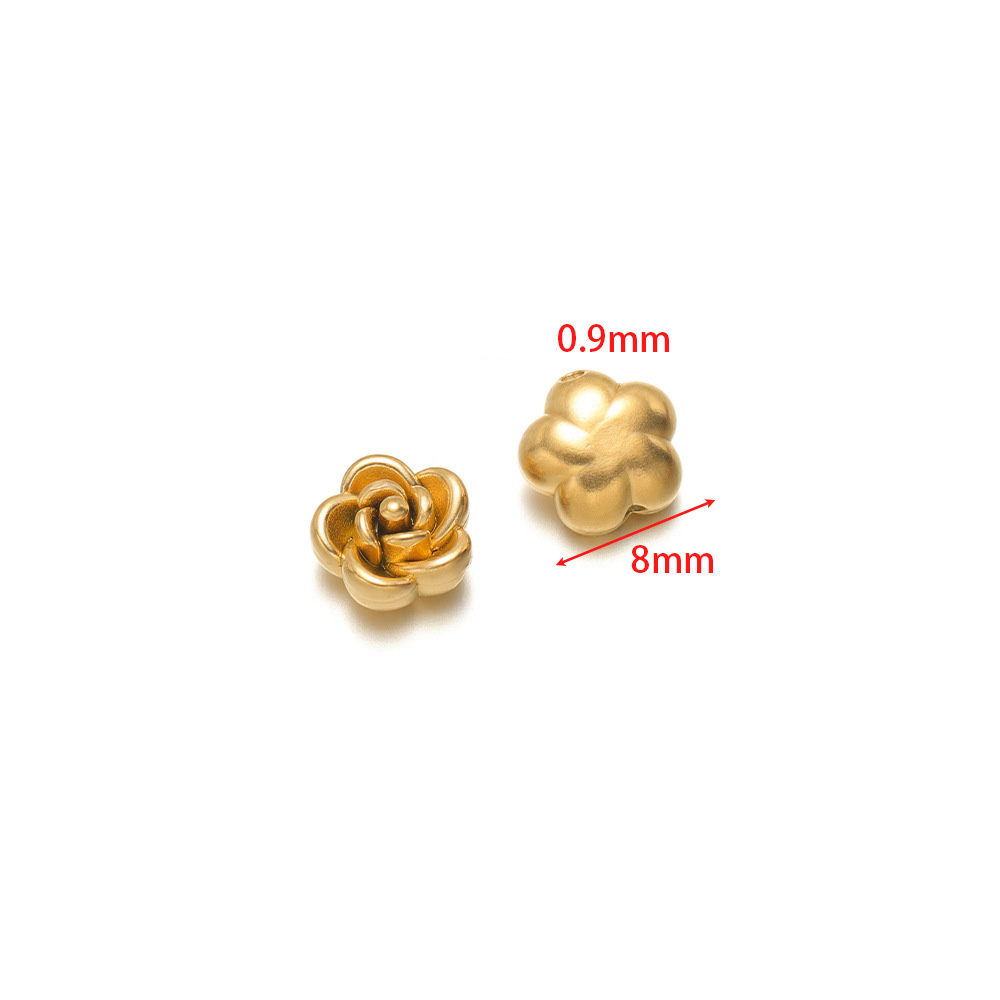8mm rose perforated beads, 0.9mm hole inside, medium size, gold