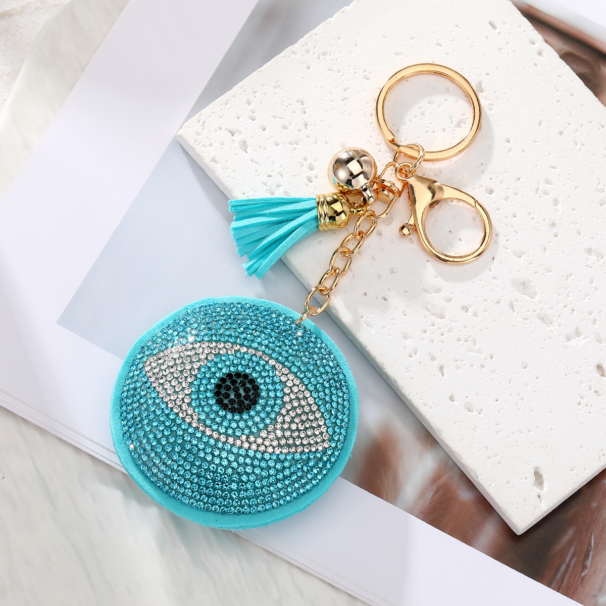 lake blue round eye gold buckle