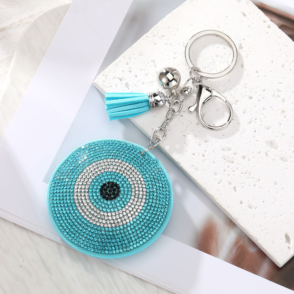 lake blue round eye silver buckle