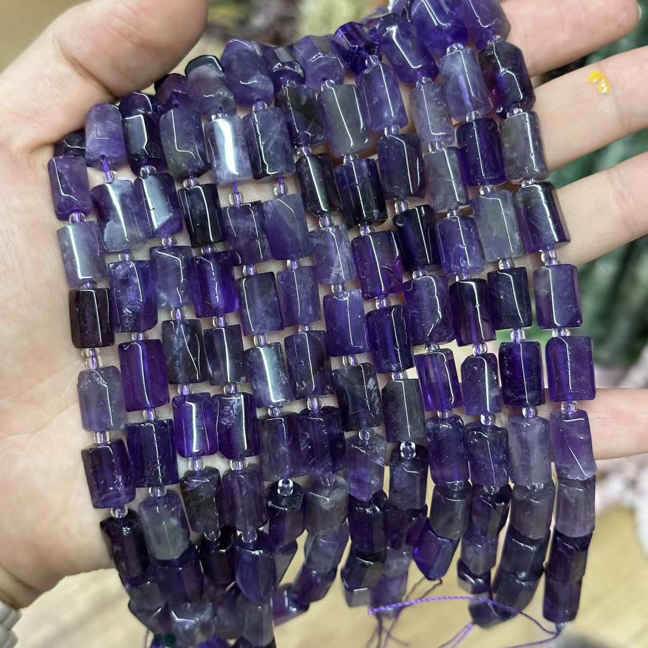 Dark amethyst is about 8*12mm (small particles, smooth surface)