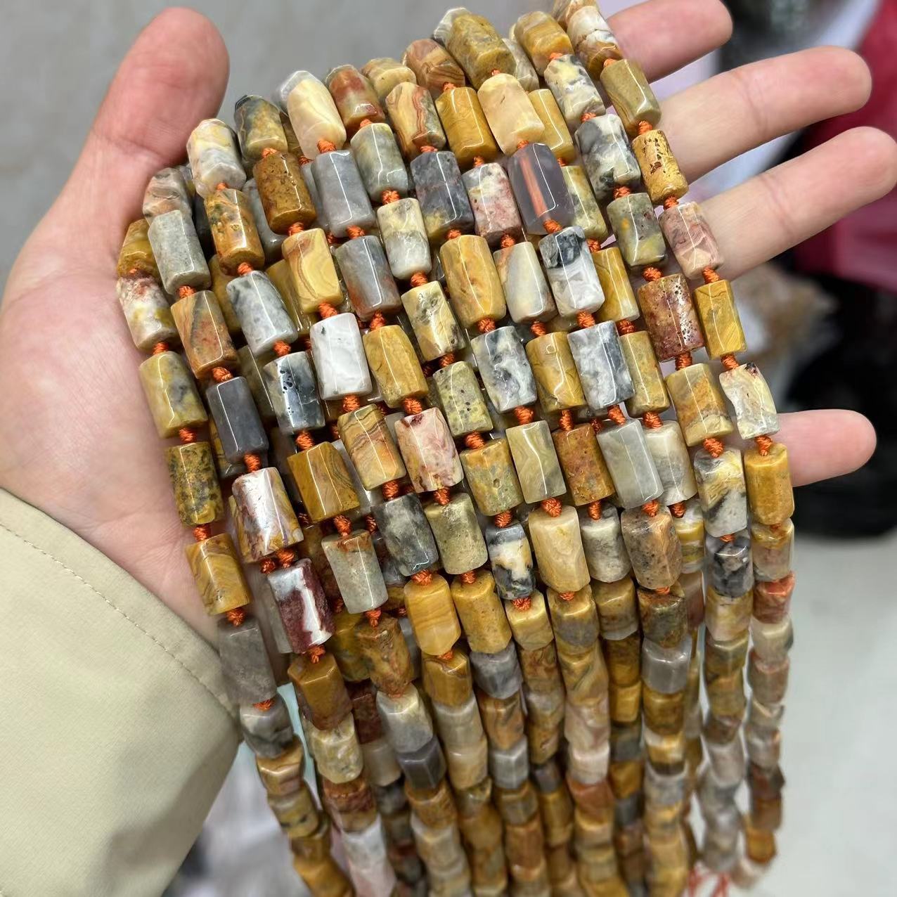 Yellow crazy agate about 7.5 * 13mm (small particles, glossy)