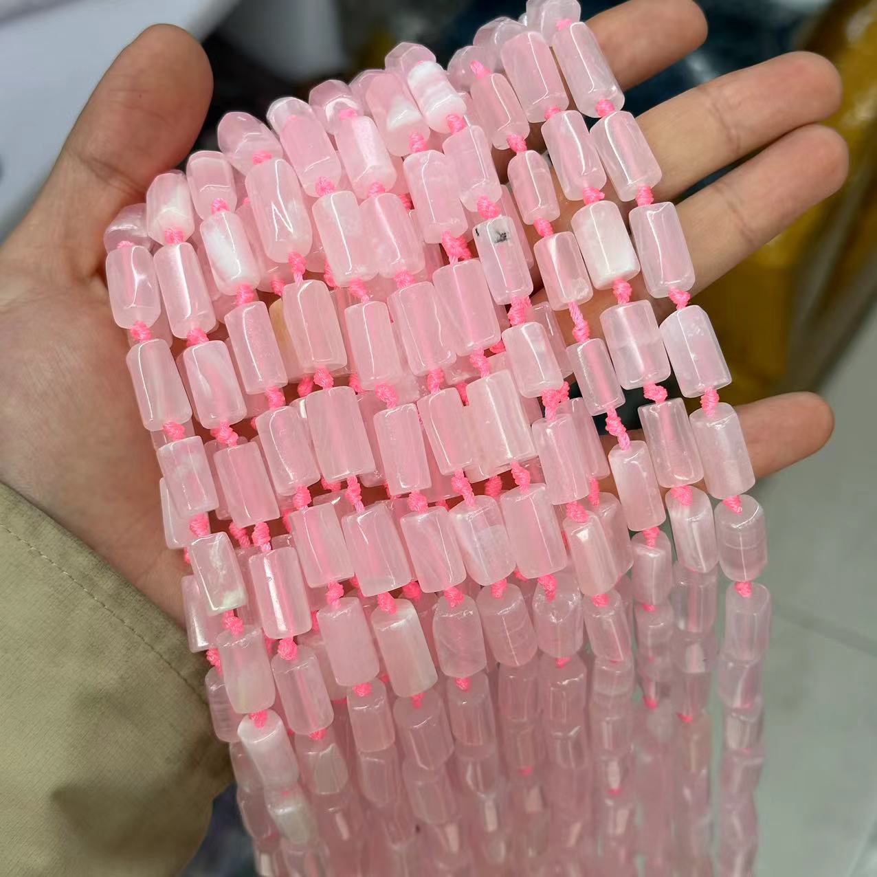 Pink calcite is about 7 * 11mm (small particles, glossy)