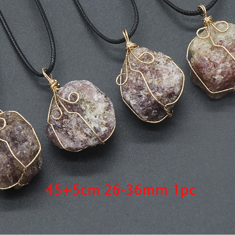 45 5cm 26-36mm raw stone wrapped silk pendant strawberry crystal