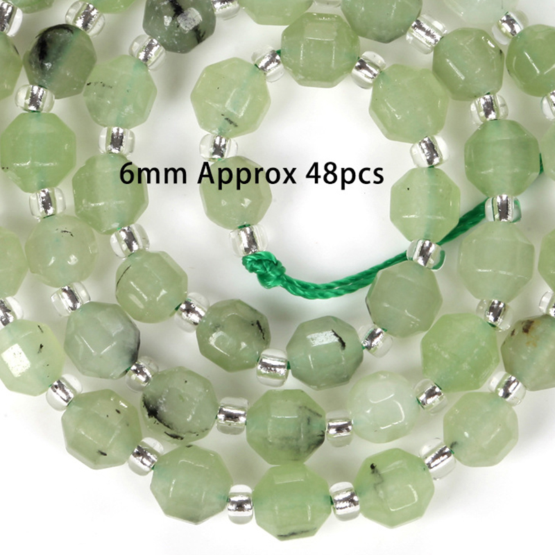 6mm faceted drum bead prehnite chalcedony