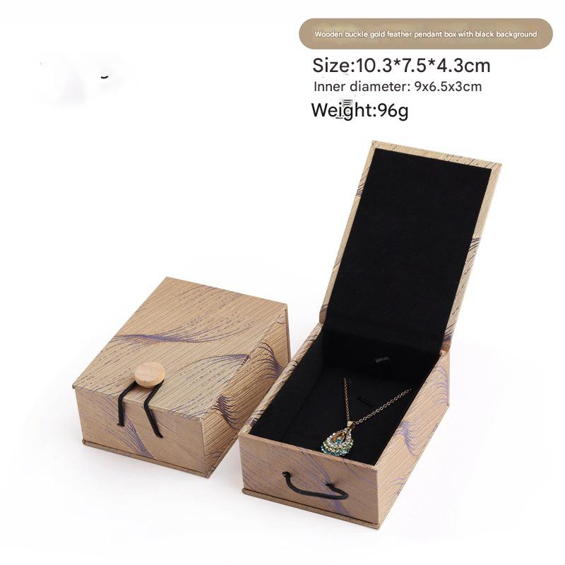 Wooden inlaid gold feather pendant box