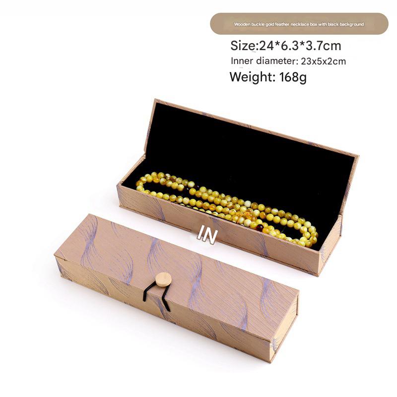 Wooden buckle gold feather necklace box