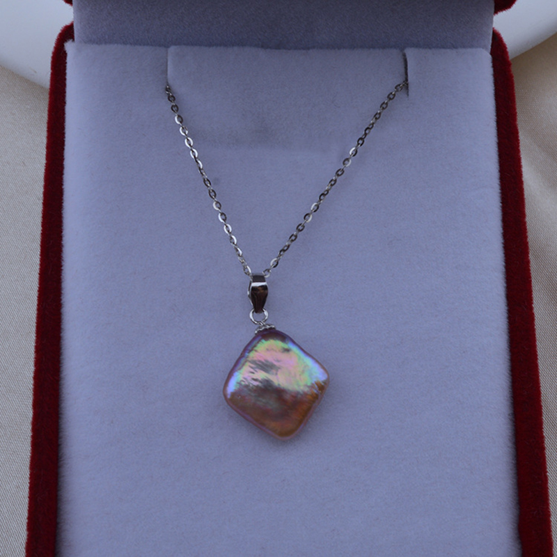 Purple square pearl pendant