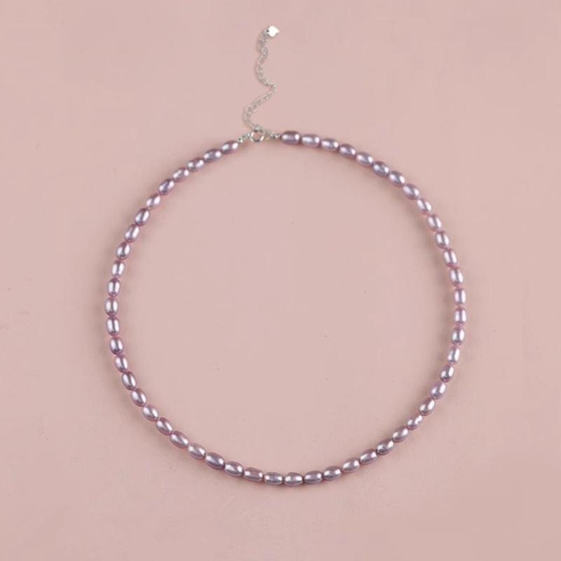 Purple freshwater pearl 925 silver necklace
