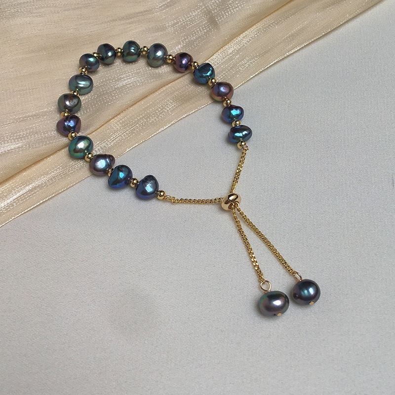 Peacock basket green baroque freshwater pearl bracelet