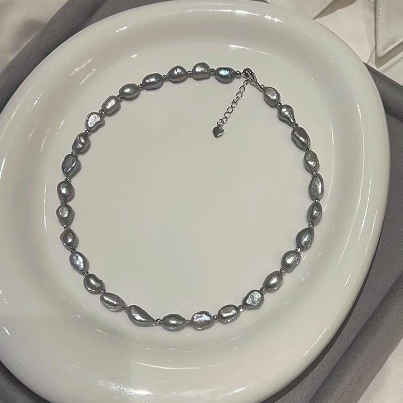 Heather Gray Baroque shaped freshwater pearl necklace