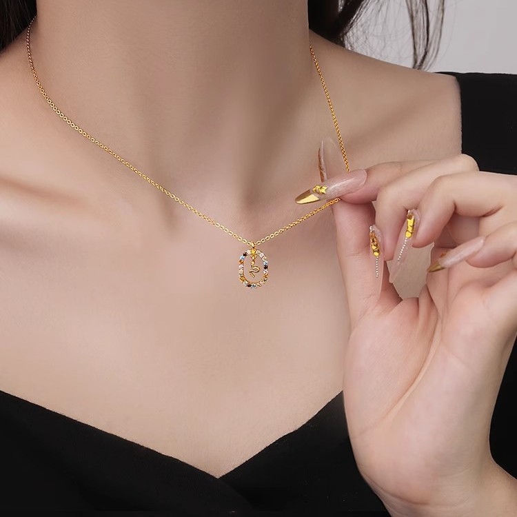 Spirit snake oval zircon necklace gold